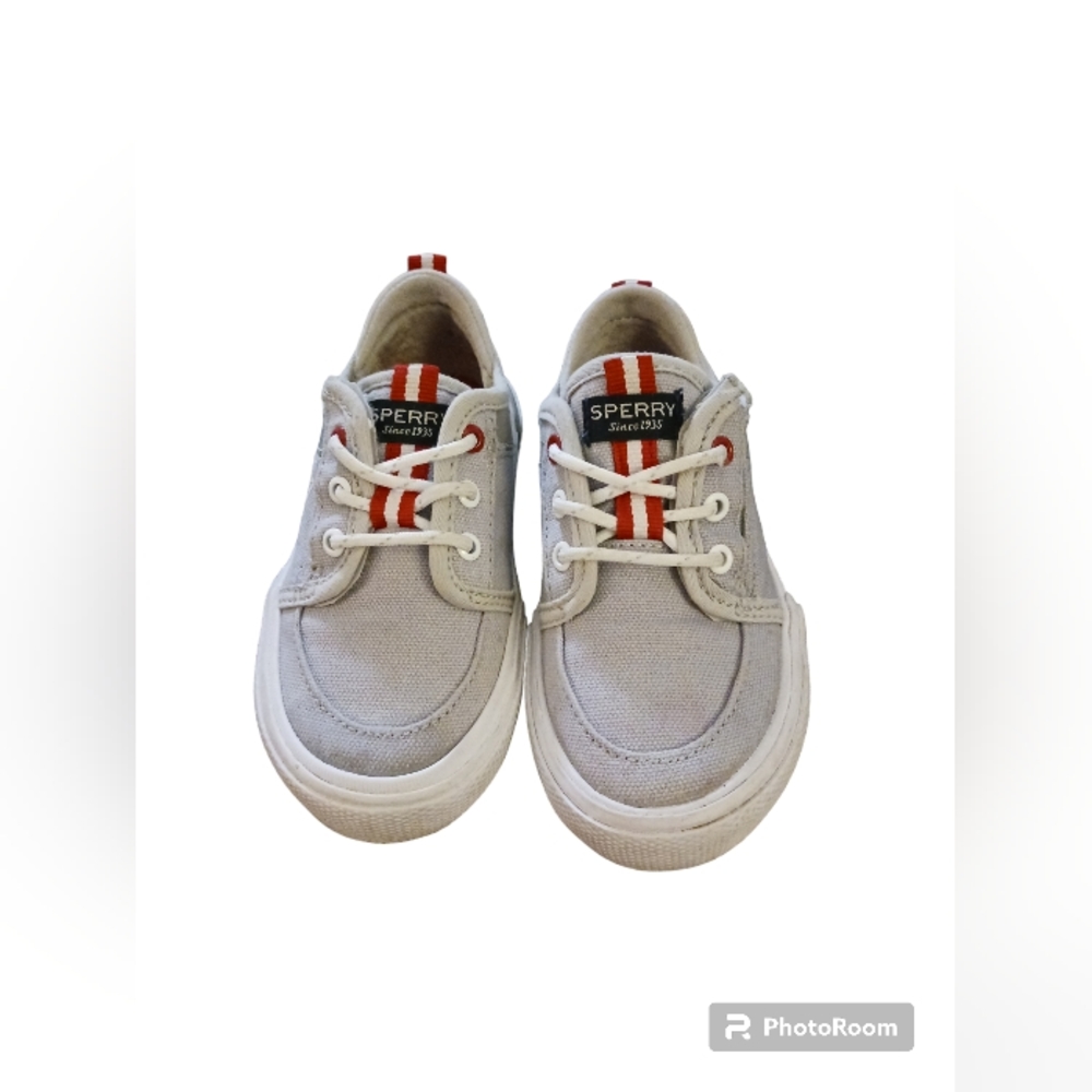 Sperry Baby Gray Canvas Boat Shoes with Red Accent Sz 8M